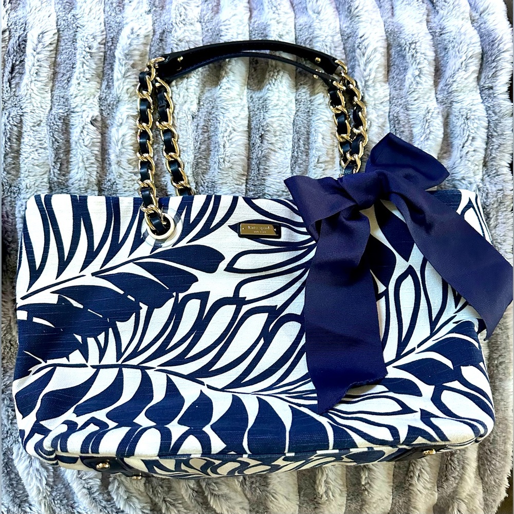 Kate Spade Blue and White Leaf Tote